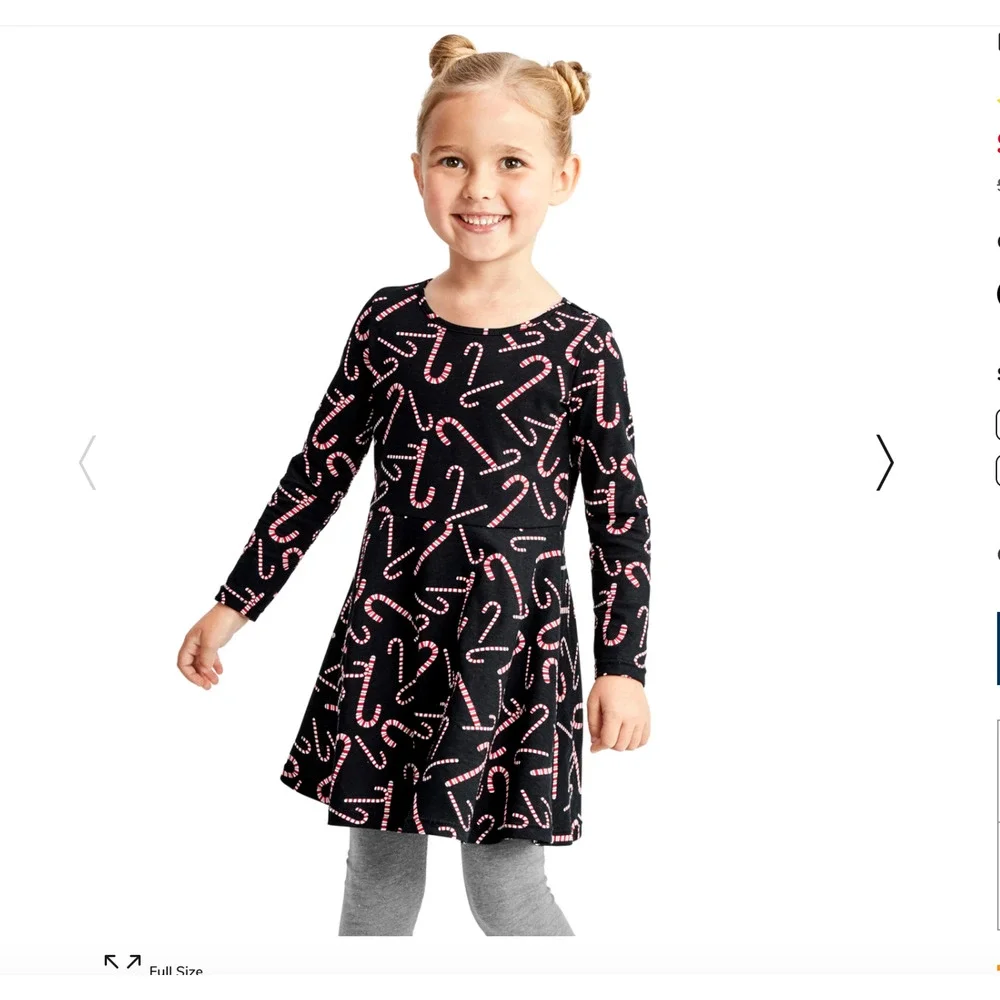 NWT Children's Place Black W/Candy Cane Christmas Skater Dress - SIZE 12-18M